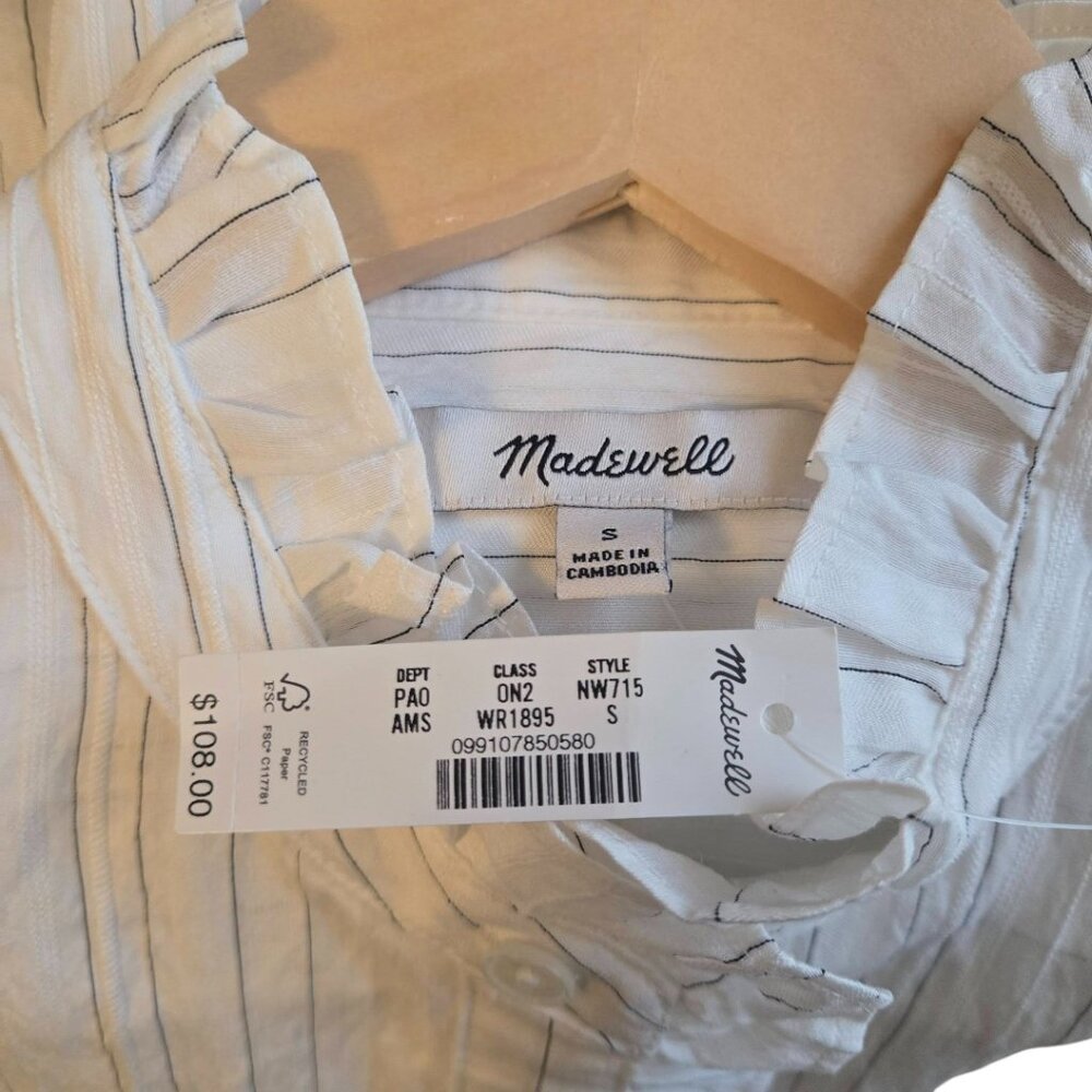 MADEWELL Ruffled Button-Up Long Sleeve Top Women's Small NWT - Picture 10 of 10